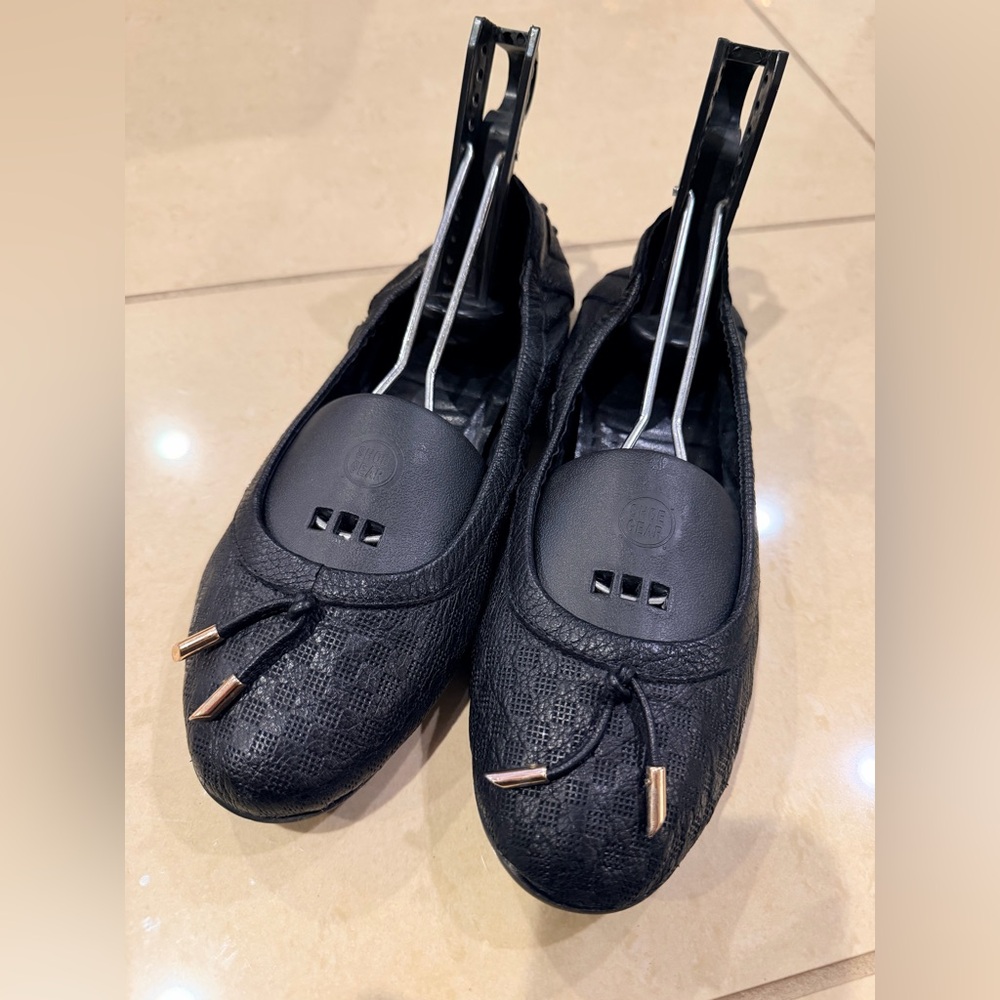Tod's Black Textured Ballet Flat Leather Loafers